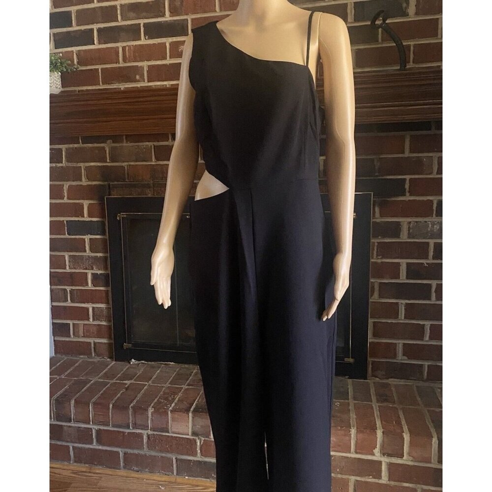 NICOLE MILLER Women’s One Shoulder Side Cut Out Jumpsuit Size 14 Black Zip New - Picture 3 of 16